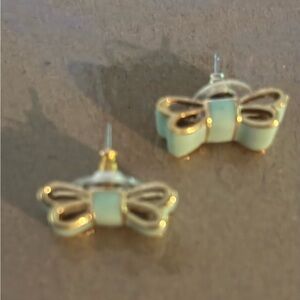 Kate Spade Blue and Gold Bow Dainty Earrings